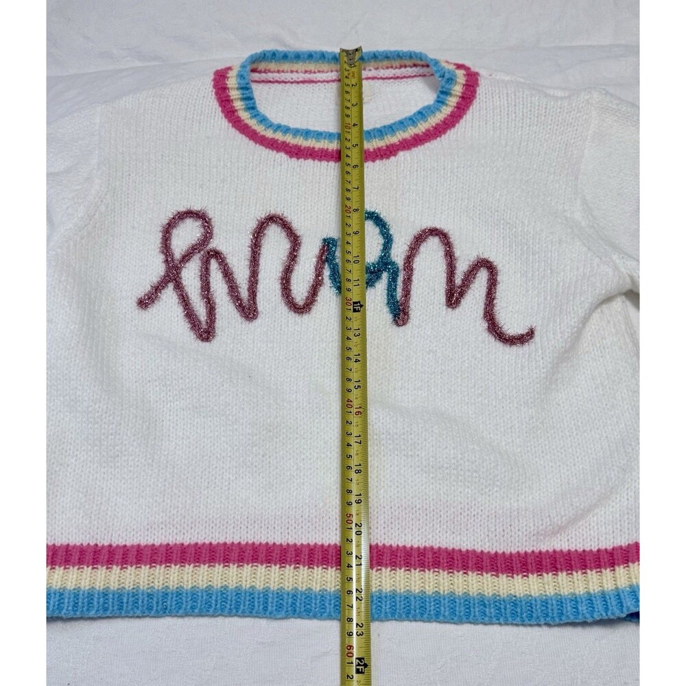 EUC BiBi Fuzzy Cursive Script Spring Sweater Coquette Y2K Puff Sleeve Knit Top S - Picture 14 of 15